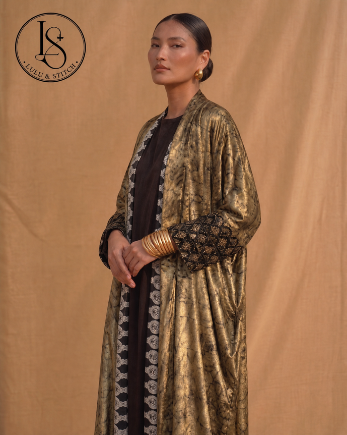 Gold velvet embroidered abaya — Lulu N Stitch collection